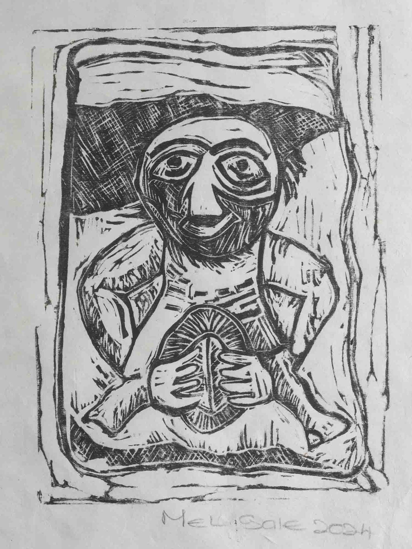 'Sheela na gig' Lino Print by Melanie Gale